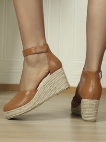 Espadrille Ankle Strap Wedge Shoes - Brown - View 2
