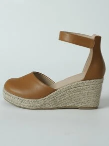 Espadrille Ankle Strap Wedge Shoes - Brown - View 6