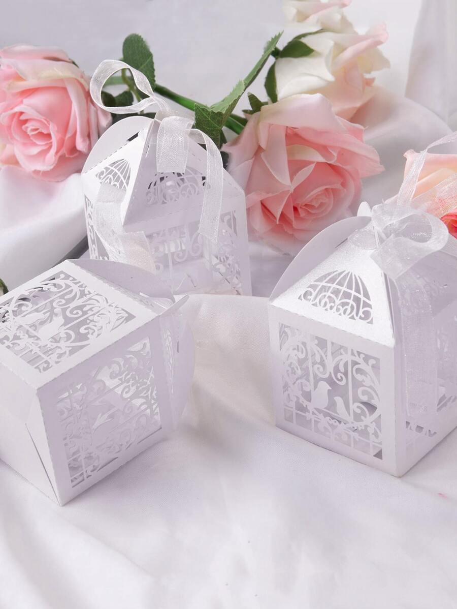 5pcs Bird Pattern Hollow Candy Box - White - View 1