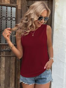 SHEIN LUNE Áo hai dây màu trơn Giải trí - Màu Đỏ Sâu - Xem 4