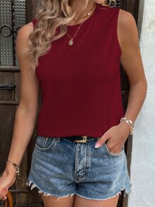 SHEIN LUNE Áo hai dây màu trơn Giải trí - Màu Đỏ Sâu - Xem 7