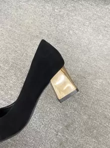 Fall/Winter Rhinestone Detail Chunky Heeled Court Pumps, Elegant - Black - View 3