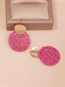 Hollow Out Round Drop Earrings - Hot Pink - View 2