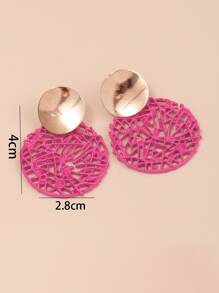 Hollow Out Round Drop Earrings - Hot Pink - View 4