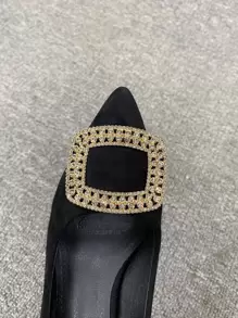 Fall/Winter Rhinestone Detail Chunky Heeled Court Pumps, Elegant - Black - View 4