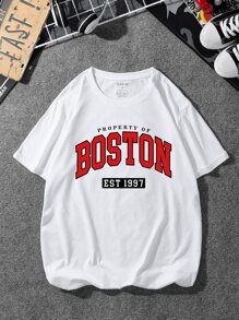 Hombres Camiseta con estampado de letra - Blanco - Ver 1