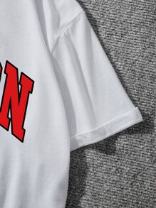 Hombres Camiseta con estampado de letra - Blanco - Ver 4