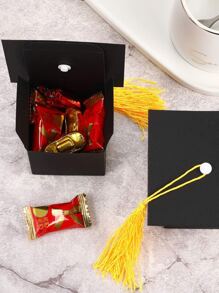 5pcs Graduation Hat Pattern Candy Box With Tassel - Black - View 2