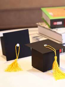5pcs Graduation Hat Pattern Candy Box With Tassel - Black - View 3