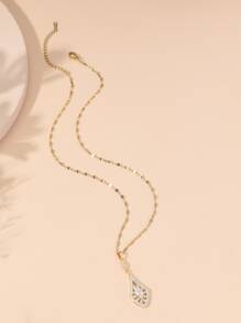 Rhinestone Water-drop Pendant Necklace - Yellow Gold - View 2