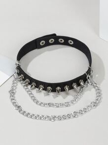 男士鉚釘裝飾頸鏈 - 黑色 - 查看 2