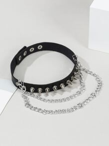 男士鉚釘裝飾頸鏈 - 黑色 - 查看 4