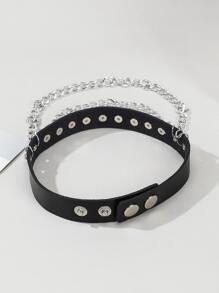 男士鉚釘裝飾頸鏈 - 黑色 - 查看 5