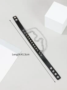 男士鉚釘裝飾頸鏈 - 黑色 - 查看 6