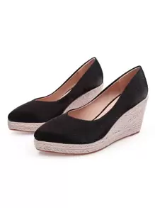 Point Toe Espadrille Wedge Shoes - Black - View 1