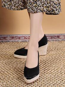 Point Toe Espadrille Wedge Shoes - Black - View 2