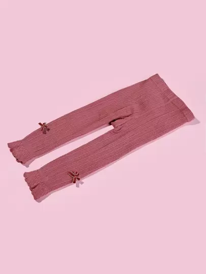 1 件女童蝴蝶结打底裤，透气黑白儿童紧身裤，适合日常休闲穿着
