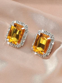 Rhinestone Decor Geometric Stud Earrings - Mustard Yellow - View 1