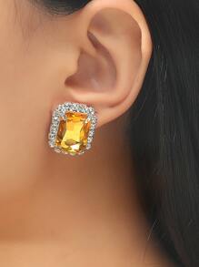 Rhinestone Decor Geometric Stud Earrings - Mustard Yellow - View 2