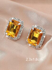 Rhinestone Decor Geometric Stud Earrings - Mustard Yellow - View 3