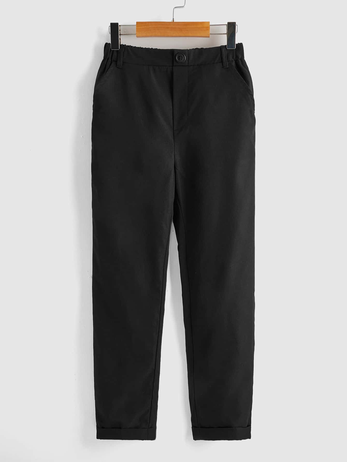 SHEIN Ragazzo Tween Pantaloni tasca inclinata orlo arrotolato