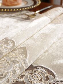 1pc Floral Embroidered Table Runner - Beige - View 9