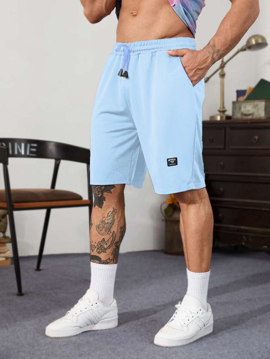 Manfinity Homme Quần Short Nam Dây kéo Lá thư Sẵn sàng - Màu xanh nhạt - Xem 1