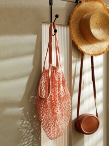 Reusable To-Go Market Filt French Net Mesh Travel Beach Bag—Natural - Pink - View 4