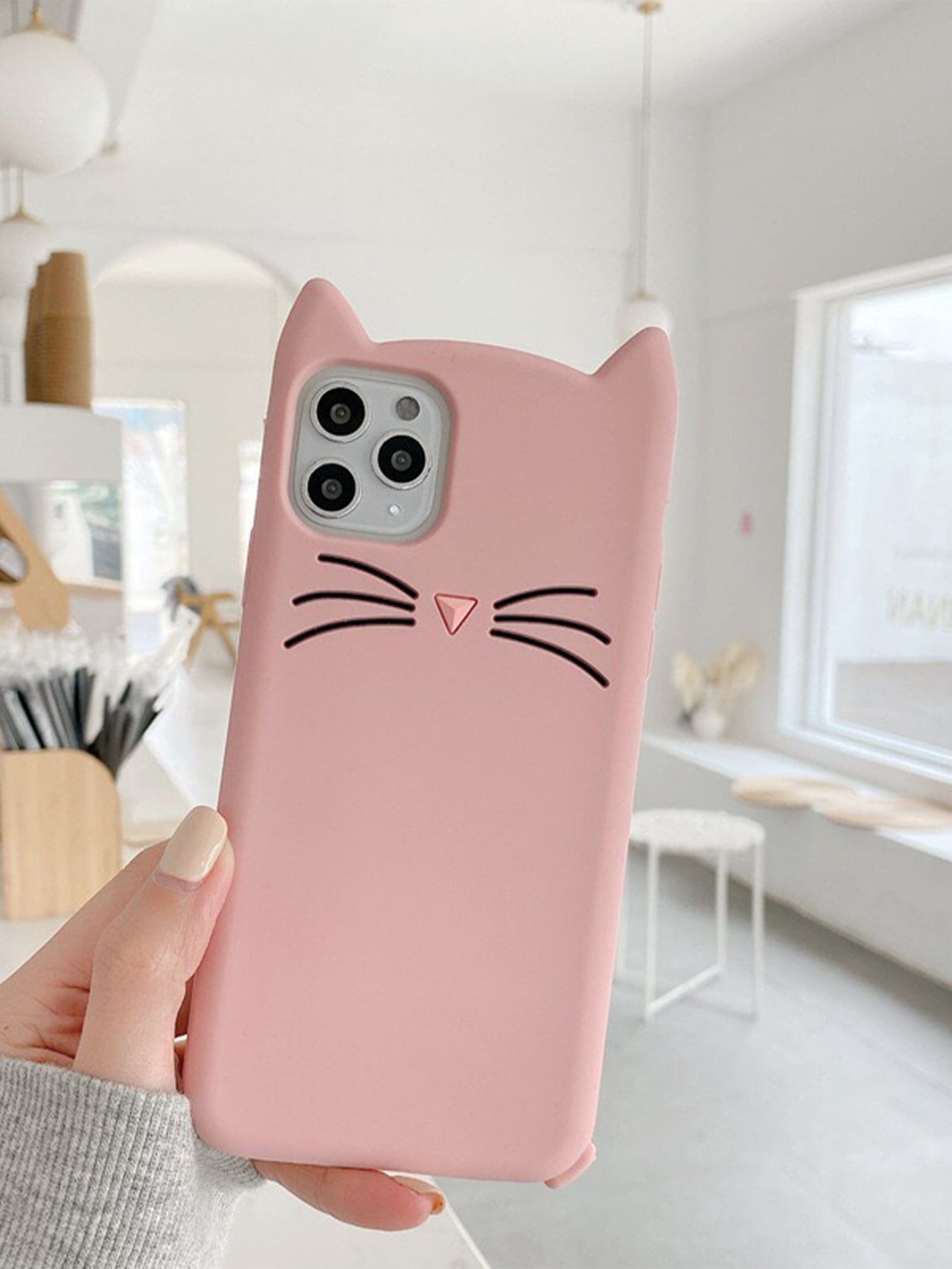 Funda de celular con patrón de bigotes de gato - Rosa - Ver 1