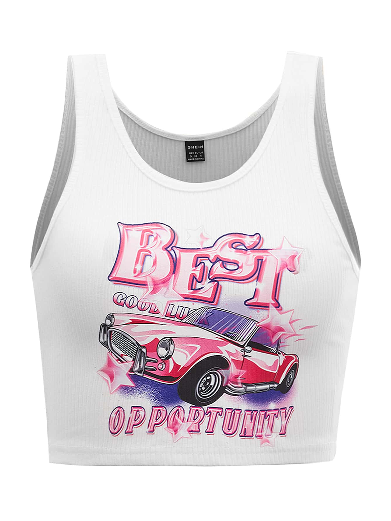 SHEIN ICON Bikercore Crop Tank Top 90s In chữ và ô tô - trắng - Xem 1