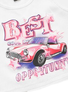 SHEIN ICON Bikercore Crop Tank Top 90s In chữ và ô tô - trắng - Xem 4