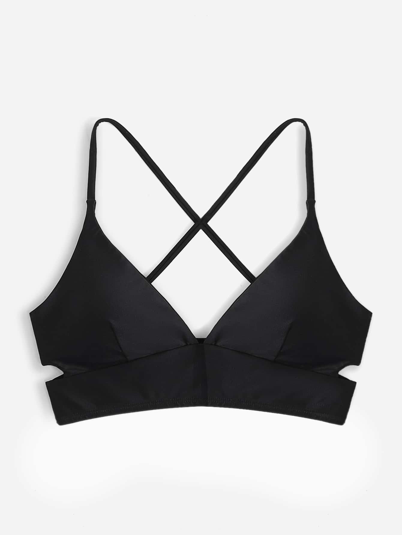 Swim Basics Summer Beach Criss Cross Back Bikini Top - Black - View 1