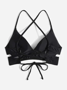 Swim Basics Summer Beach Criss Cross Back Bikini Top - Black - View 2