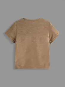 SHEIN Young Boy Buttoned Faux Placket Round Neck Short Sleeve T-Shirt, Casual Everyday Wear For Summer