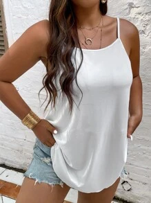 SHEIN Holidaya Plus Solid Cami Top - White - View 7