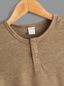 SHEIN Young Boy Buttoned Faux Placket Round Neck Short Sleeve T-Shirt, Casual Everyday Wear For Summer