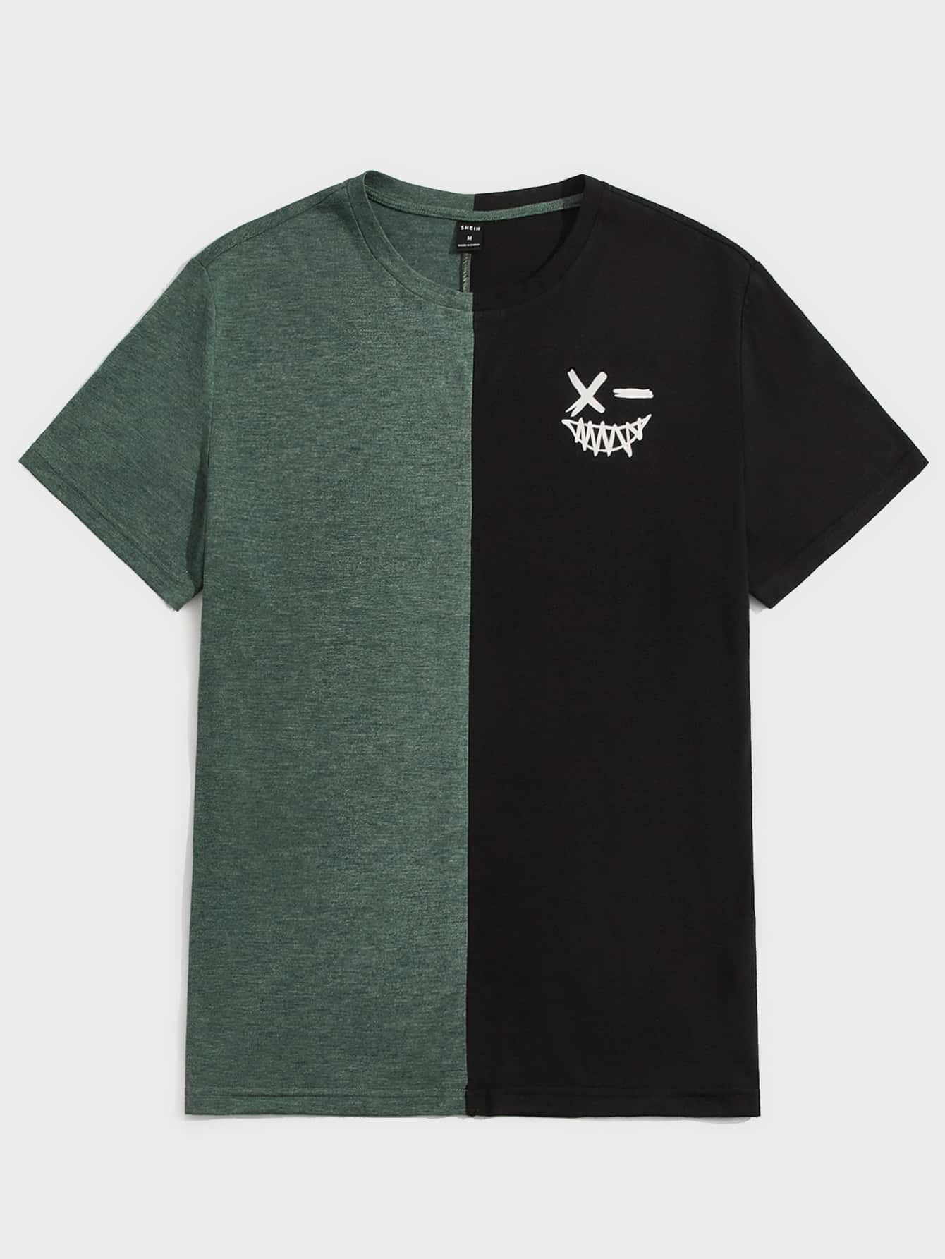 Manfinity Hombres Top de dos colores con estampado de dibujos animados unido - Multicolor - Ver 1