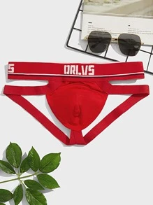 Men Letter Graphic Jockstrap Sexy Underwear - Red - View 1