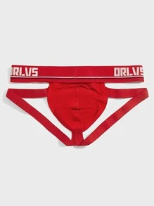 Men Letter Graphic Jockstrap Sexy Underwear - Red - View 2