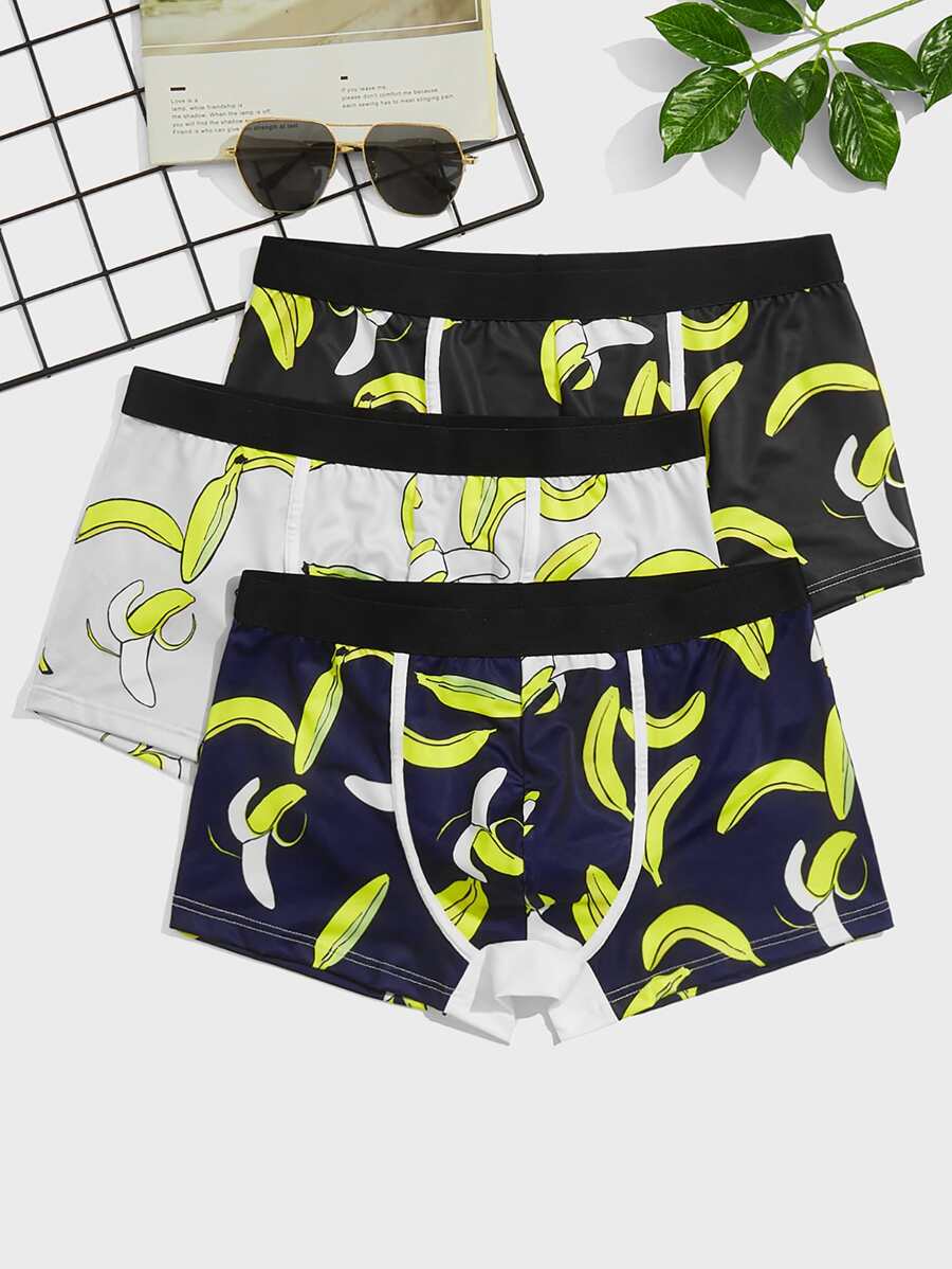 Men 3pcs Random Banana Print Boxer Brief - Multicolor - View 1