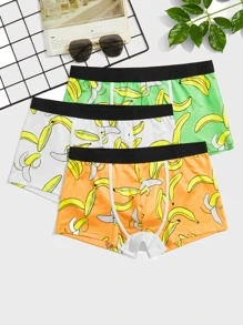 Hombres 3 piezas Calzoncillos boxer al azar con estampado de plátano - Multicolor - Ver 1