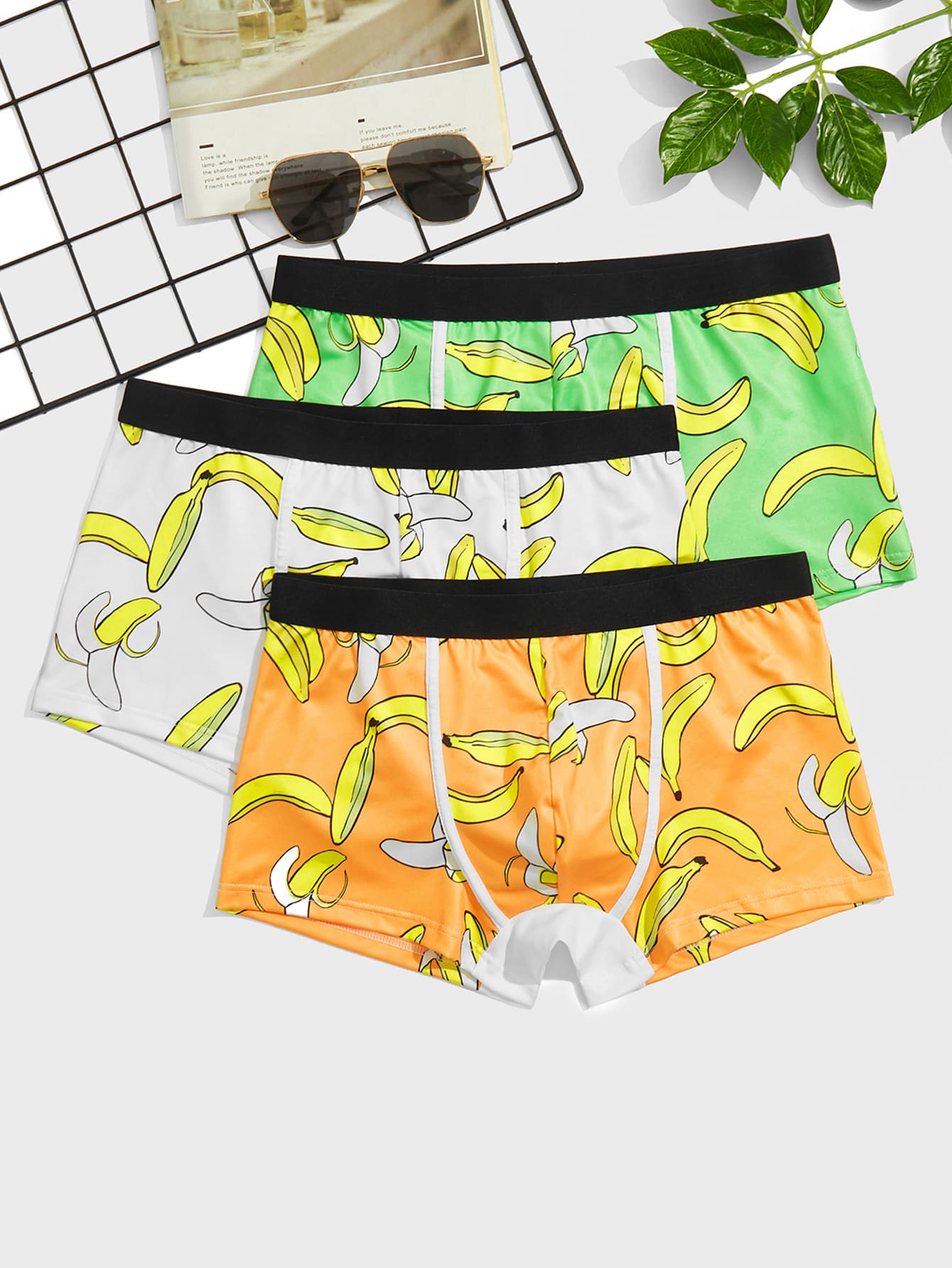 Hombres 3 piezas Calzoncillos boxer al azar con estampado de plátano - Multicolor - Ver 1