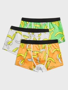 Hombres 3 piezas Calzoncillos boxer al azar con estampado de plátano - Multicolor - Ver 4