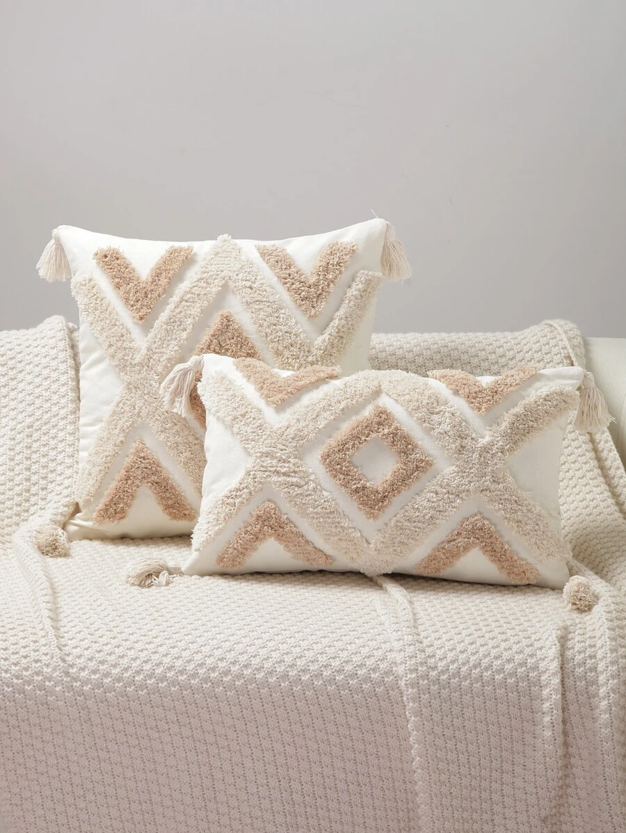 1入組簇絨流蘇裝飾靠墊套不附帶墊芯 - 彩色 - 查看 1