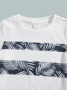 SHEIN Young Boy Tropical Print Top & Shorts Set - Blue and White - View 3