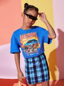 SHEIN Bộ hai mảnh Gái Lá thư kẻ sọc Ăn mặc đẹp - Nhiều màu - Xem 1