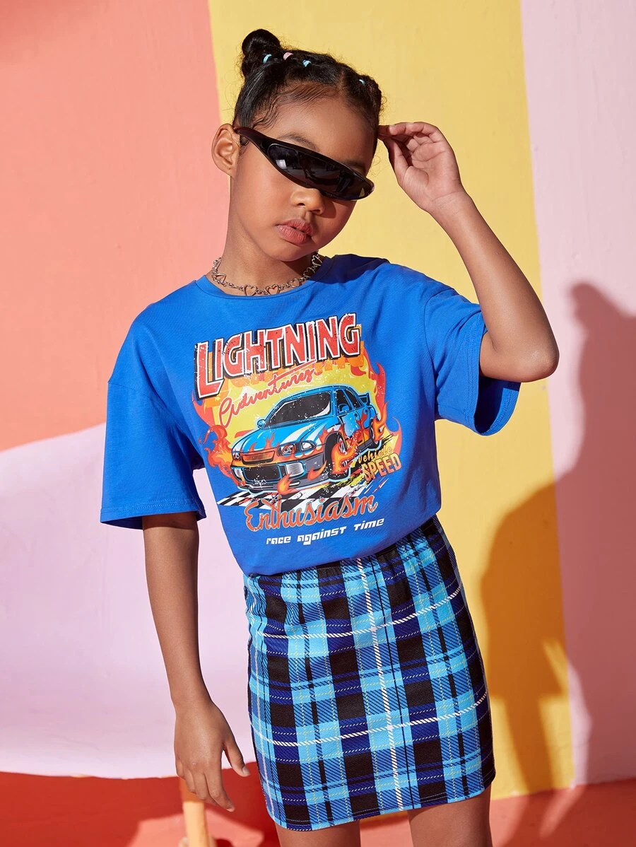 SHEIN Bộ hai mảnh Gái Lá thư kẻ sọc Ăn mặc đẹp - Nhiều màu - Xem 1