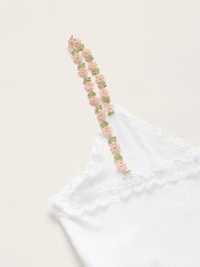 Sweetness Top de tirantes ribete con encaje - Blanco - Ver 4