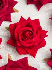2 件/5 件天鹅绒仿玫瑰花束，丝绸花环装饰，婚礼新娘腕花和家居装饰，生日蛋糕用品 - 紅色 - 查看 4
