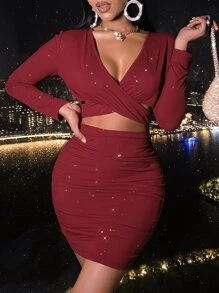 Plunge Neck Cut Out Front Bodycon Dress - Burgundy - View 4